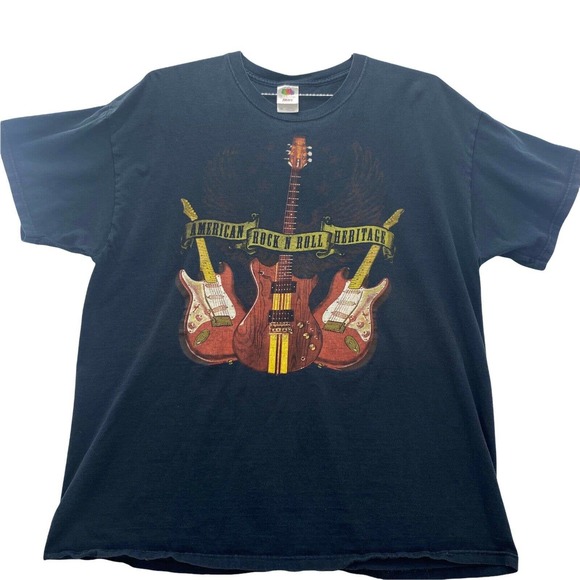 Vintage AMERICAN Rock N Roll Heritage Mens Black T-Shirt Size 2XL Guitars - Picture 12 of 12
